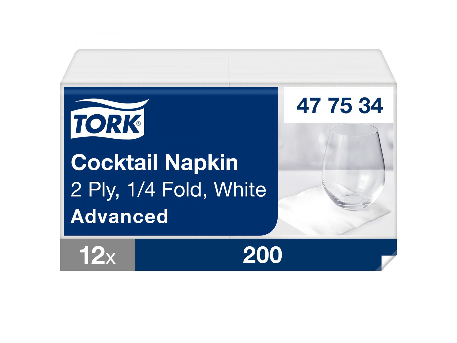 Serwetki Tork 24x24 477534 Biała Karton 2400 serwetek (12 x 200) Składana 1/4